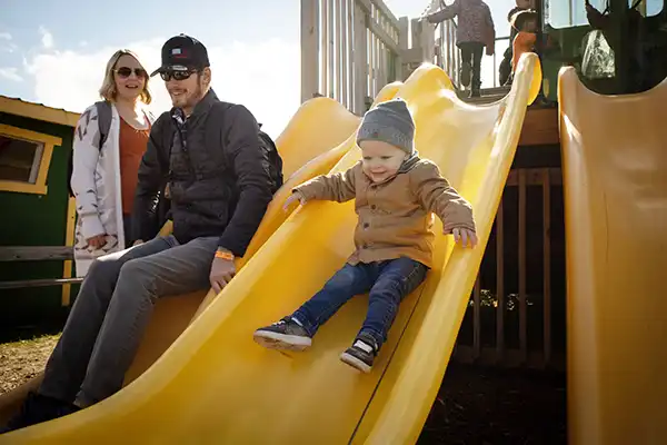 Kid playing on slide in playground