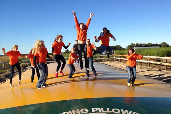 Playing on a jumping pillow